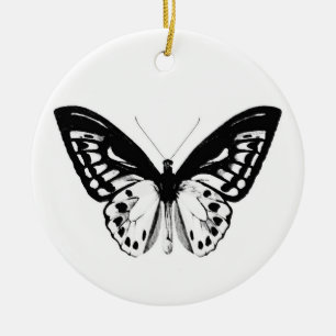 Ornamento De Cerâmica Esboço da borboleta, preto e branco