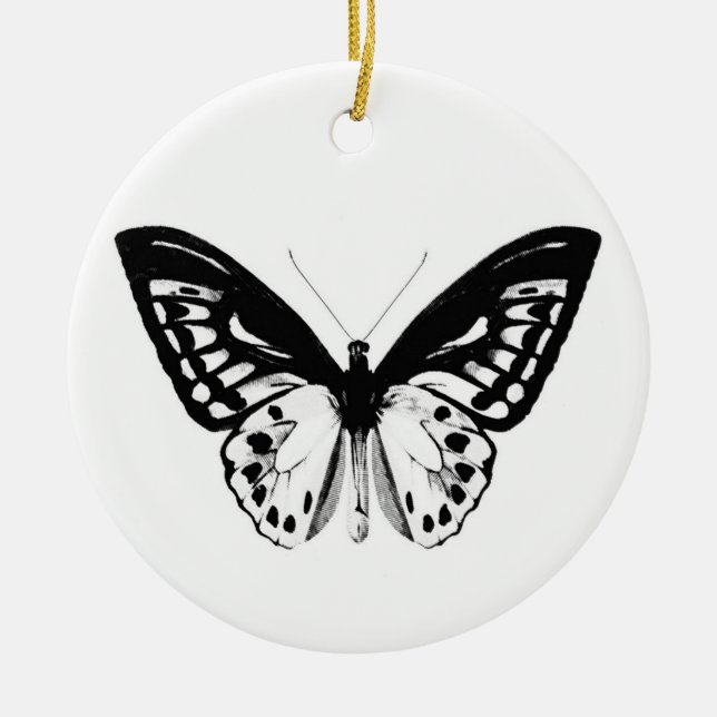 Ornamento De Cerâmica Esboço da borboleta, preto e branco (Frente)
