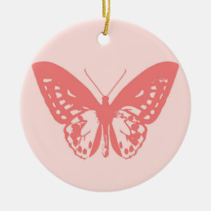 Ornamento De Cerâmica Esboço da borboleta, rosa-coral