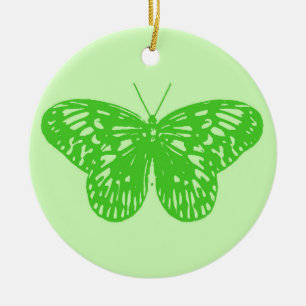 Ornamento De Cerâmica Esboço da borboleta, verde limão