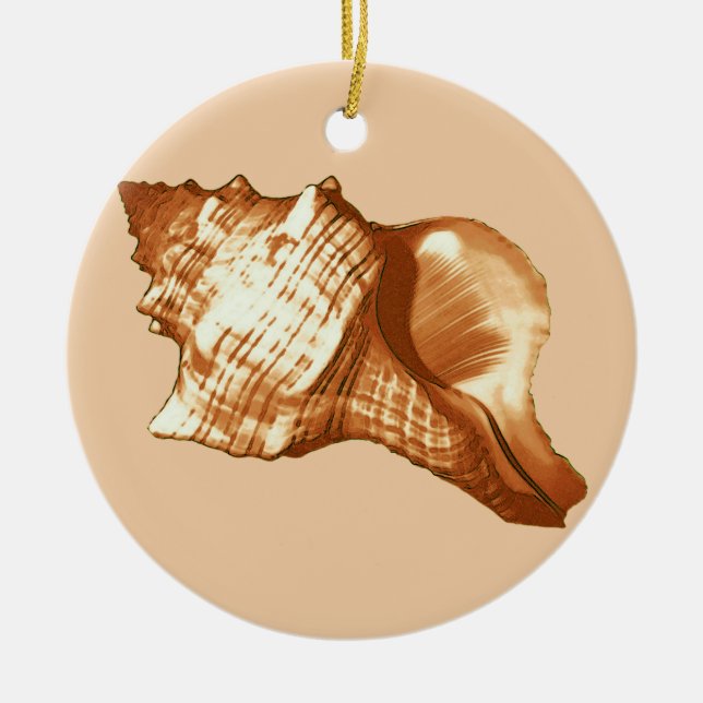 Ornamento De Cerâmica Esboço da concha - castanho, branco e bronzeado (Frente)