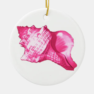 Ornamento De Cerâmica Esboço da concha - cor-de-rosa e branco fuchsia