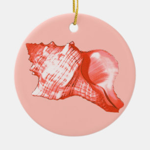 Ornamento De Cerâmica Esboço da concha - coral, rosa-casca e branco