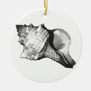 Ornamento De Cerâmica Esboço do escudo do Conch - máscaras de cinzento