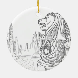 Ornamento De Cerâmica Esboço do marco do turismo de Singapore - Merlion