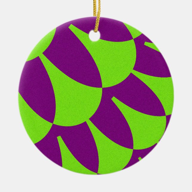 Ornamento De Cerâmica Escalas verdes e roxas (Frente)