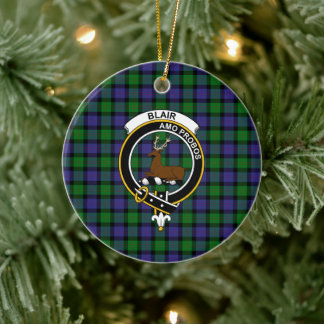 Ornamento De Cerâmica Escocês Clan Blair Tartan e Crest