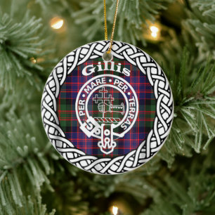 Ornamento De Cerâmica Escocês Clan Gillis Tartan e Crest