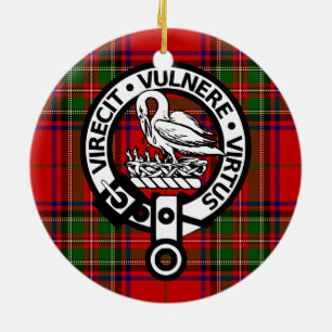Ornamento De Cerâmica Escocês Clan Stuart Tartan e Crest