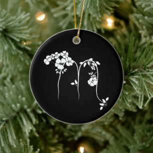 Ornamento De Cerâmica Escorpião signo floral zodiaco preto