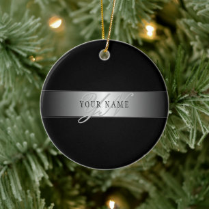 Ornamento De Cerâmica Escrita em Script de Monograma Editável Elegante