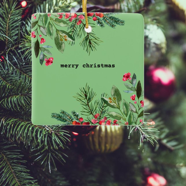 Ornamento De Cerâmica Escritora Elegante Folhagem de Natal Holly Berry (Criador carregado)