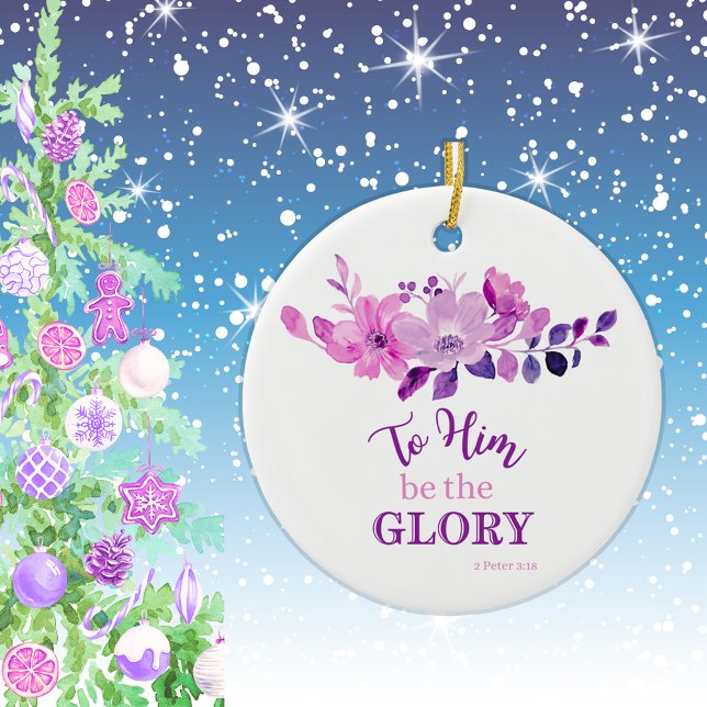 Ornamento De Cerâmica Escritura Cristã Roxa Citação Floral (Criador carregado)