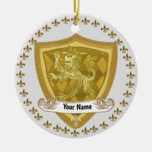 Ornamento De Cerâmica Escudo de Leão Brasão de Família Sobrenome