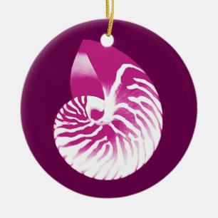 Ornamento De Cerâmica Escudo do nautilus - roxo e branco da beringela