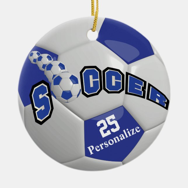 Ornamento De Cerâmica Escuridão da bola de futebol azul | Personalizar (Frente)