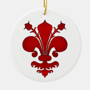 Ornamento De Cerâmica Escuro - símbolo vermelho da flor de lis