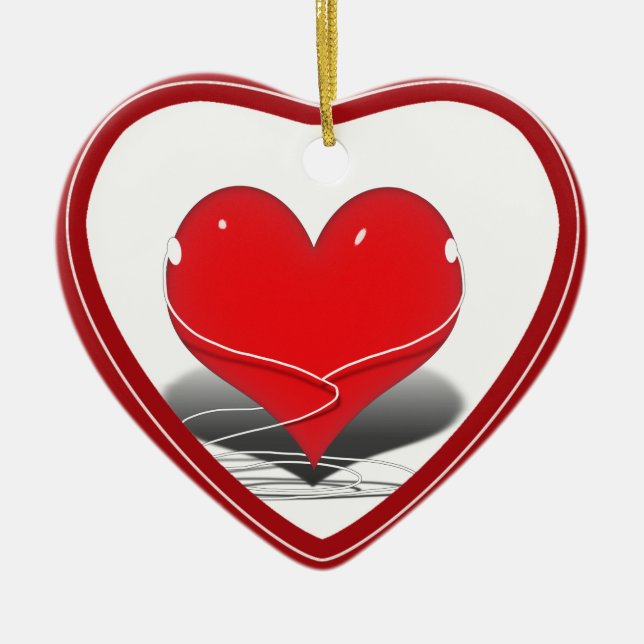 Ornamento De Cerâmica Escuto (Coração Vermelho) (Frente)