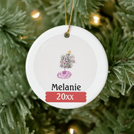 Ornamento De Cerâmica Esfera de Natal e Nome da Árvore