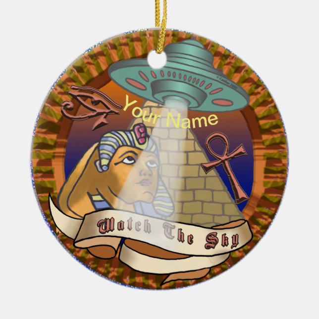 Ornamento De Cerâmica Espaçamento entre Alienígenas das Pirâmides (Frente)