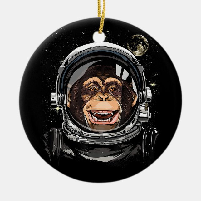Ornamento De Cerâmica Espaço Exterior Macaco Astronauta Zoológico Selvag (Frente)
