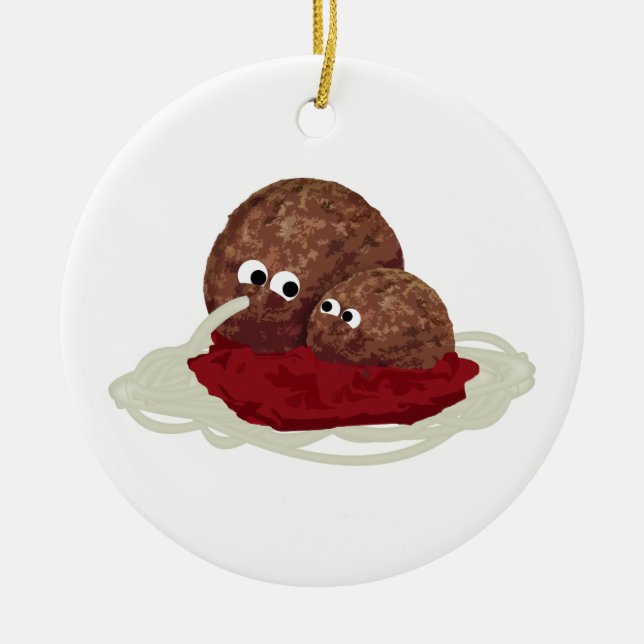 Ornamento De Cerâmica Espaguete de Comida de Meatball (Frente)