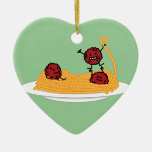 Ornamento De Cerâmica Espaguetes e Meatballs felizes