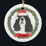 Ornamento De Cerâmica Espanhol Springer em Inglês Preto e Branco<br><div class="desc">Faça a lista legal este ano com um ornamento personalizado do seu doce espaniel preto e branco de goleado inglês!</div>