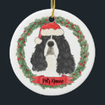 Ornamento De Cerâmica Espanhol Springer em Inglês Preto e Branco<br><div class="desc">Faça a lista legal este ano com um ornamento personalizado do seu doce espaniel preto e branco de goleado inglês!</div>