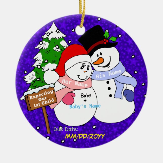 Ornamento De Cerâmica Esperando nossa ?a criança (Frente)