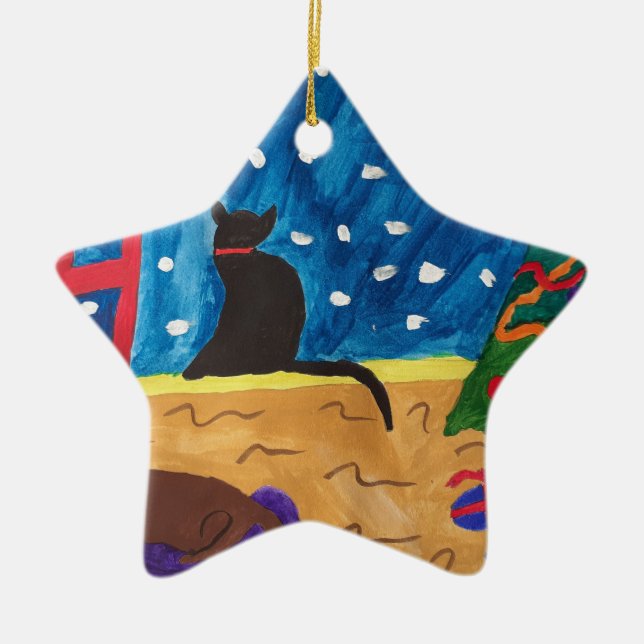 Ornamento De Cerâmica Esperando pelo Natal (Frente)