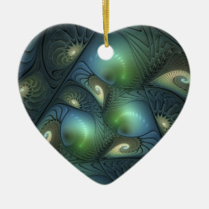 Ornamento De Cerâmica Espirais Beige Green Turquoise Abstrato Arte Fract