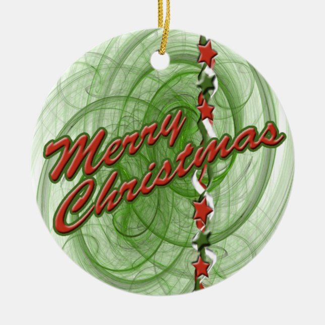 Ornamento De Cerâmica Espirais e Estrelas de Natal (Frente)
