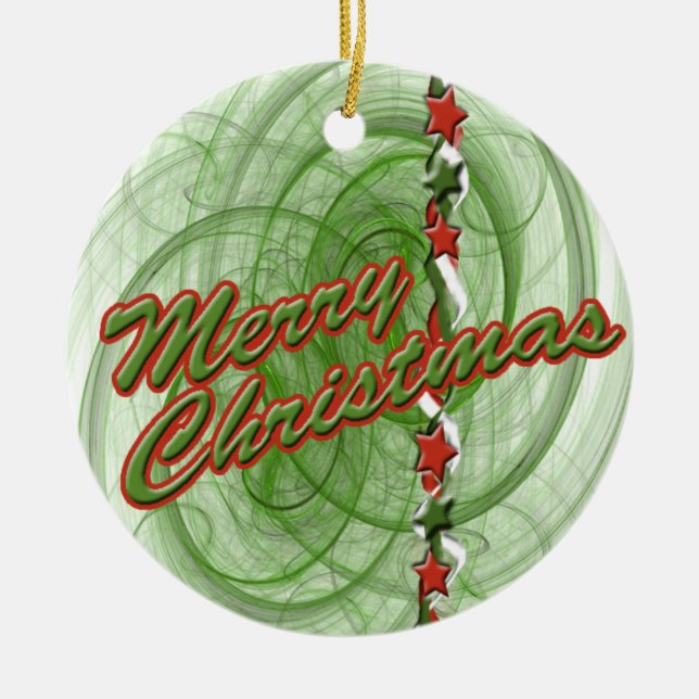Ornamento De Cerâmica Espirais & estrelas do Natal (Frente)