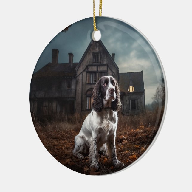 Ornamento De Cerâmica Espírito Inglês do Springer Spaniel Halloween (Esquerda)