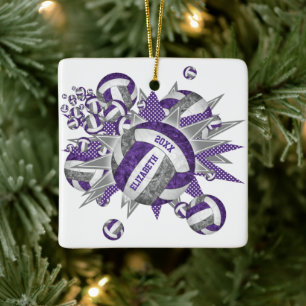 Ornamento De Cerâmica esporte de vôlei de cinza roxo