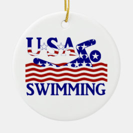 Ornamento De Cerâmica Esporte Patriótico de Natação dos EUA