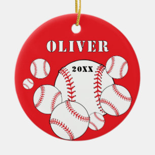 Ornamento De Cerâmica Esportes de beisebol vermelho Natal lembrança para