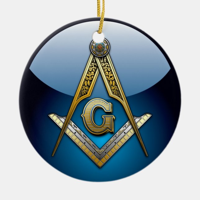 Ornamento De Cerâmica Esquadro e Compasso Maçônico (Frente)