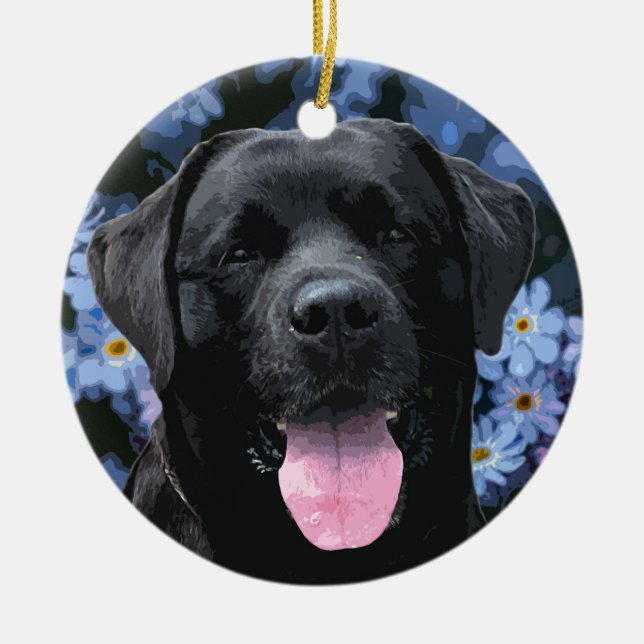 Ornamento De Cerâmica Esqueça-me do nó - Black Labrador (Frente)