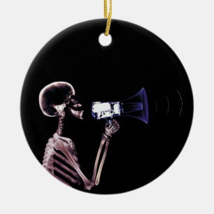 ORNAMENTO DE CERÂMICA ESQUELETO DA VISÃO DO RAIO X NO MEGAFONE -