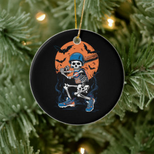 Ornamento De Cerâmica Esqueleto de Beisebol Halloween Beisebol Halloween