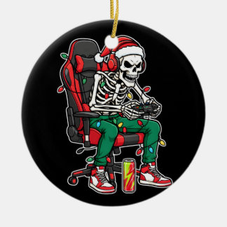 Ornamento De Cerâmica Esqueleto de Natal Gamer Crânio de Natal para Jogo
