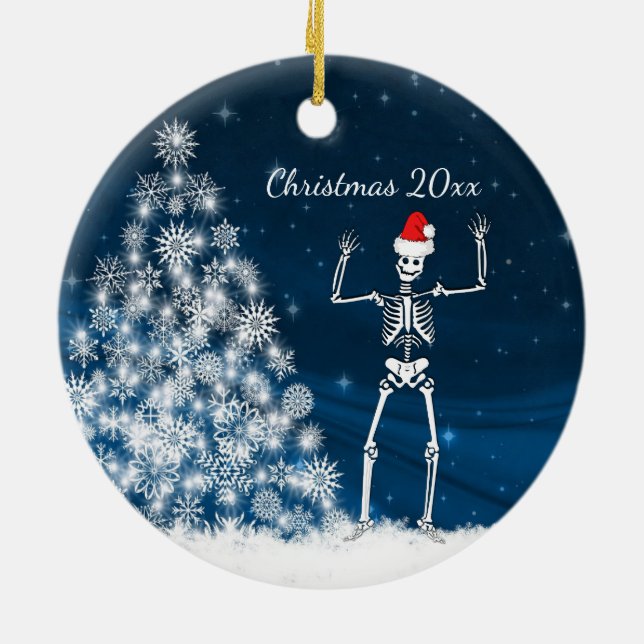 Ornamento De Cerâmica Esqueleto de Papais noeis Azul e Branco "Natal 20x (Traseira)