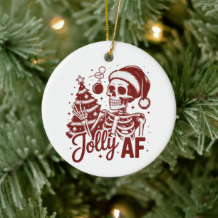 Ornamento De Cerâmica Esqueleto Jolly Af Snarky Natal Sarcástico Engraça