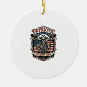 Ornamento De Cerâmica Esqueleto Patriota Cowboy Patriota Escuro Esquelet