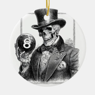 Ornamento De Cerâmica Esqueleto Vintage com Cartola e Bola 8