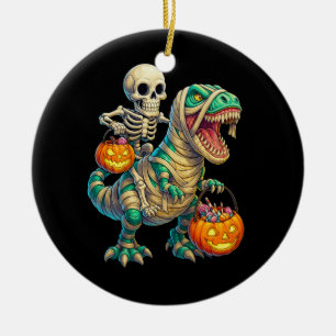 Ornamento De Cerâmica Esqueleto Whimsso Andando Múmia T-Rex Halloween