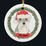 Ornamento De Cerâmica Esquema de Cinzas e branco personalizado<br><div class="desc">Faça a lista legal este ano com um ornamento personalizado do seu doce branco e cinza schnauzer!</div>