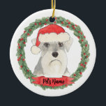 Ornamento De Cerâmica Esquema de Cinzas e branco personalizado<br><div class="desc">Faça a lista legal este ano com um ornamento personalizado do seu doce branco e cinza schnauzer!</div>